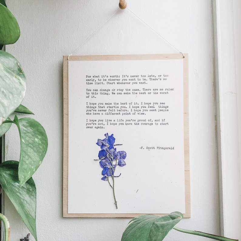 f scott fitzgerald, for what it's worth; just keep going, custom quote print, mental health gifts, master bedroom wall decor, literature art image 1