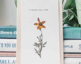I cherish you bitch, gifts for best friend female, valentines day gift for her, pressed flower art herbarium, vintage working typewriter