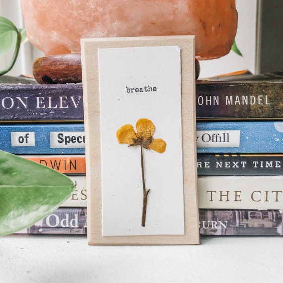 breathe; typewriter art, pressed flower art, calm wall art, floral print, breathe print, wall hanging, wall decor, calming gift, floral gift