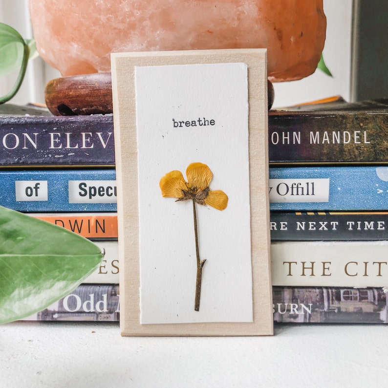 breathe; typewriter art, pressed flower art, calm wall art, floral print, breathe print, wall hanging, wall decor, calming gift, floral gift not hanging