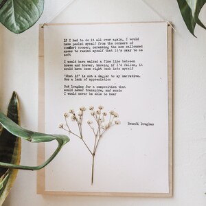 brandi douglas, if I had to do it all over again; typewriter art, original print, floral wall art, pressed flower art, wall decor, poem art