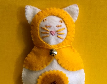 Cute Lightly-Stuffed Felt Cat "Catryoshka" Matryoshka Ornament (Yellow)