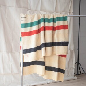 1950s Hudson's Bay 4 Point Stripe Pattern Wool Blanket Size Full