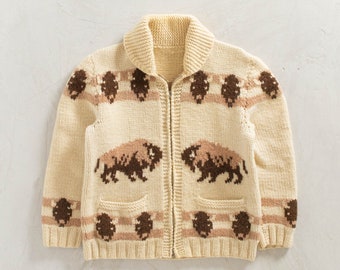 1950s Buffalo Pattern Cowichan Style Wool Cardigan Size XS/S