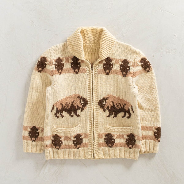 1950s Buffalo Pattern Cowichan Style Wool Cardigan Size XS/S