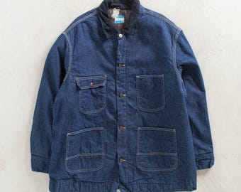 1950s Carter's Selvedge Blanket Lined Denim Chore Coat Size 1950s Carter's Selvedge Blanket Lined Denim Chore Coat Size