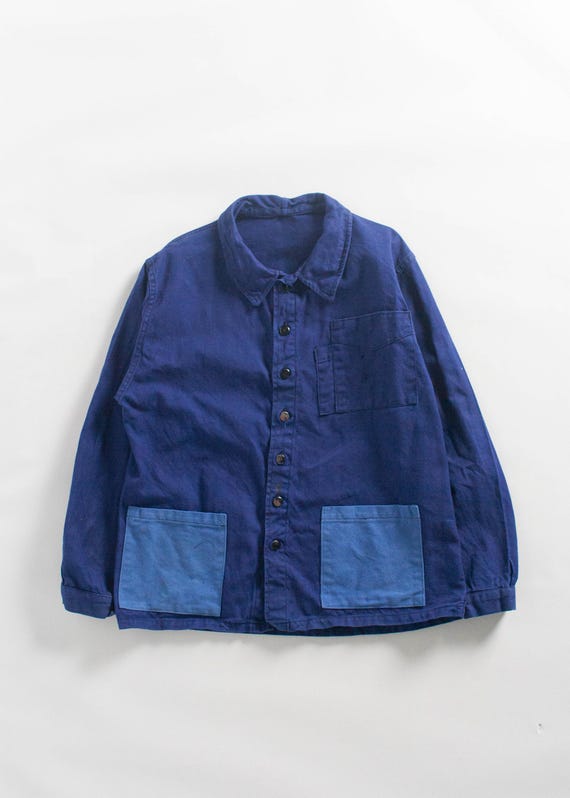 k*u様 40's FRENCH WORK FEDED JACKET Vintage 1940s/1950s Bleu De Travail French Workwear Chore