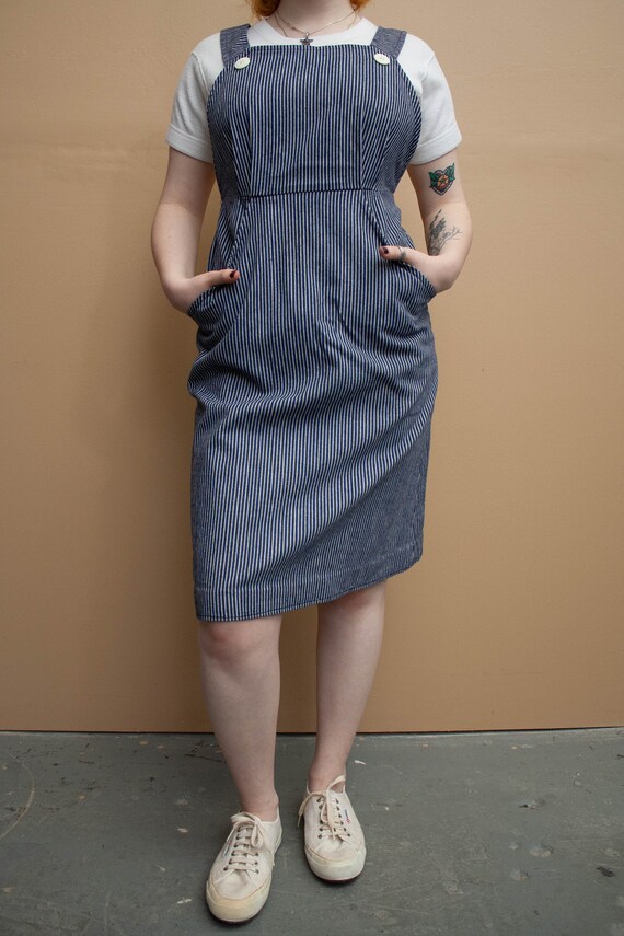 1970's Railroad Stripe Apron Dress
