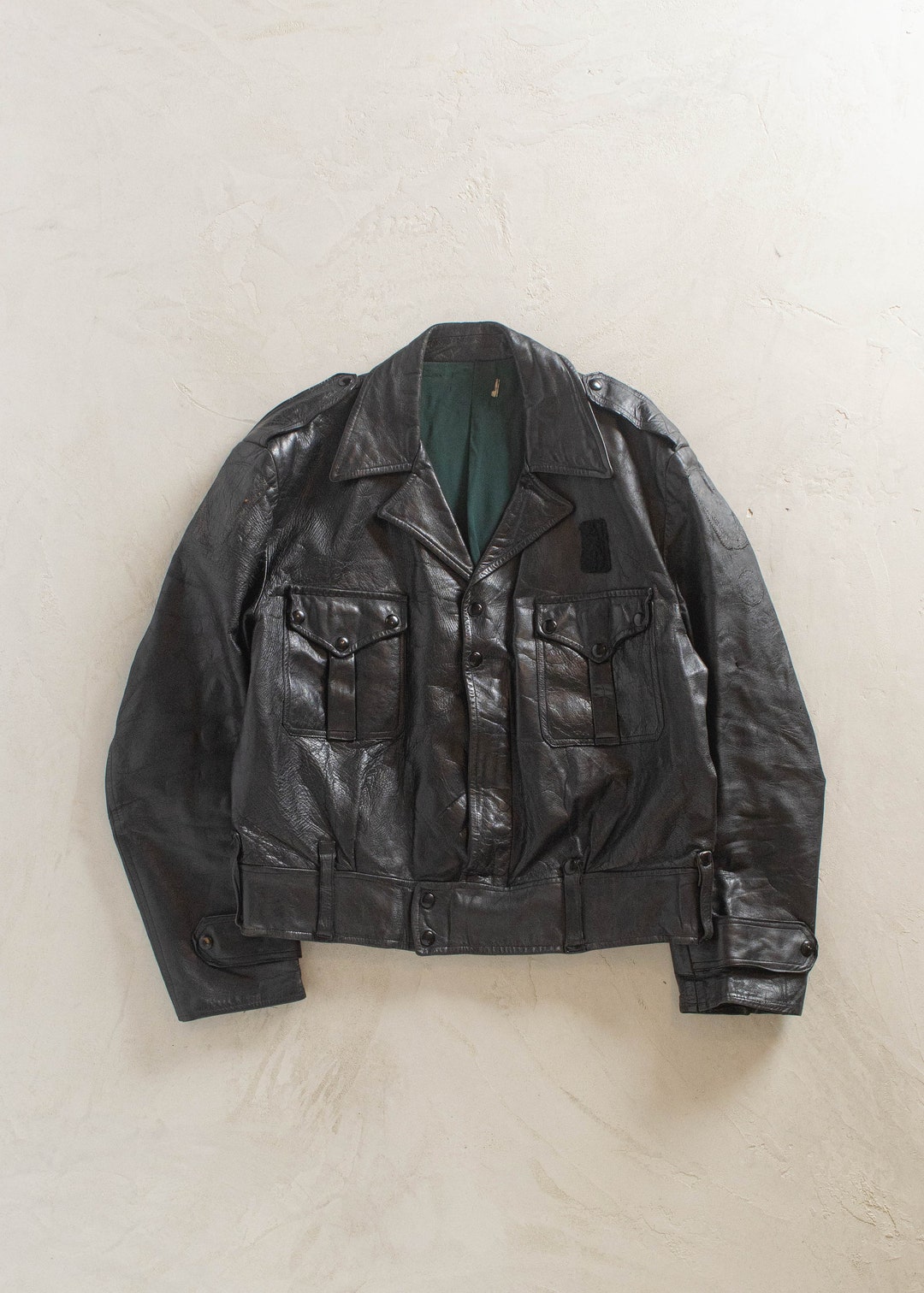 1970s Police Uniform Leather Jacket Size M/L Etsy