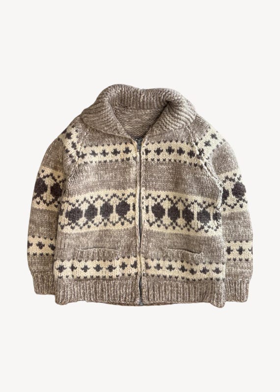 Vintage Cowichan Style Wool Cardigan Size S/M