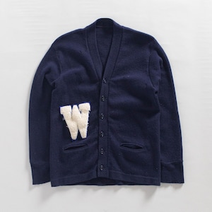 Vintage 1960s &quot;W&quot; Varsity Letterman Wool Cardigan Size S/M — Retro College Sweater — Unisex Wool Knit — Preppy Fashion