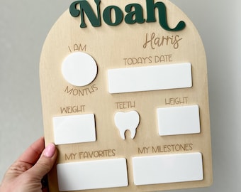 Custom Baby Milestone Board Newborn Photoshoot Monthly Milestone Board Dry Erase Wooden Baby Name Sign Photo Prop Board Personalized