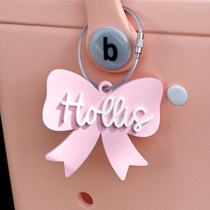Pink Bow Keychain Diaper Bag Acrylic Tag