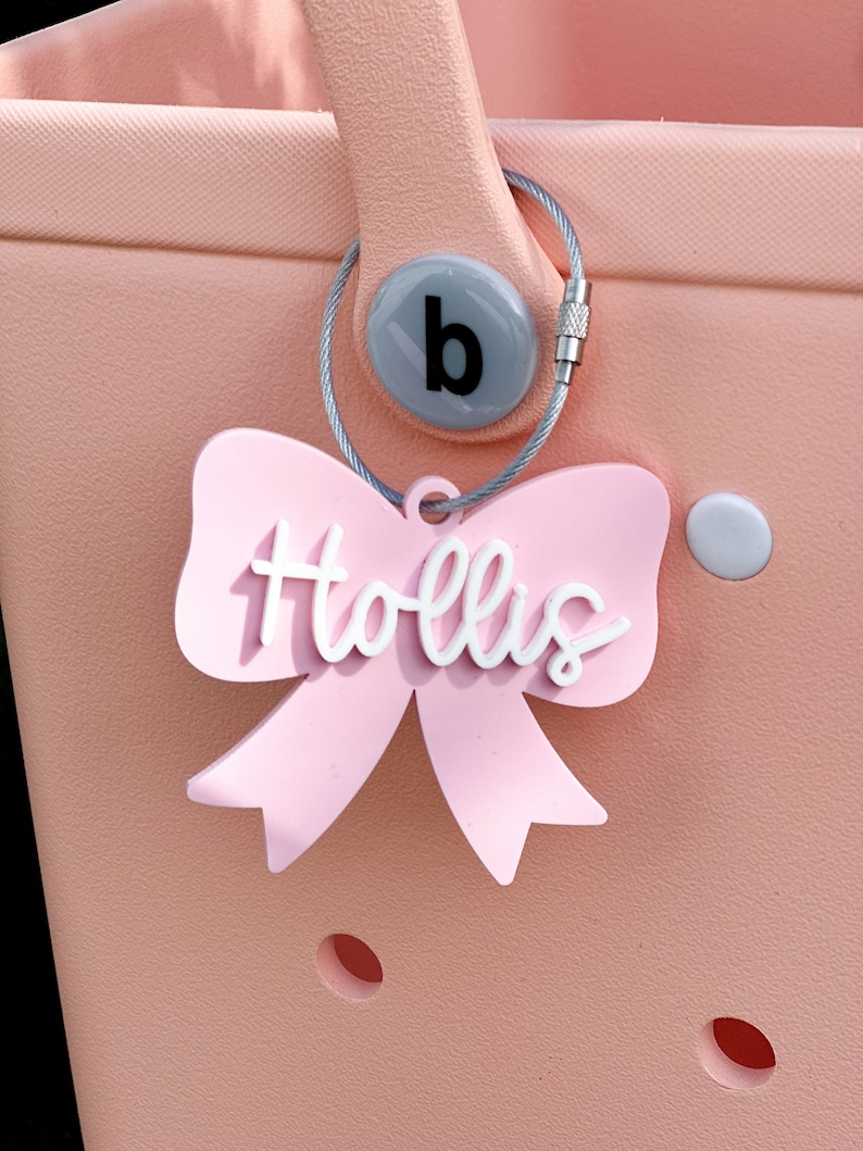 Pink Bow Keychain Diaper Bag Acrylic Tag