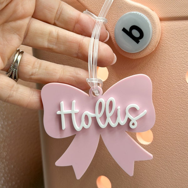 Custom Bow Bogg Bag Tag Pink Bogg Bag Bow Charm Personalized Bogg Bag Keychain Bow with Name Keychain Coquette Bow Aesthetic Name Tag