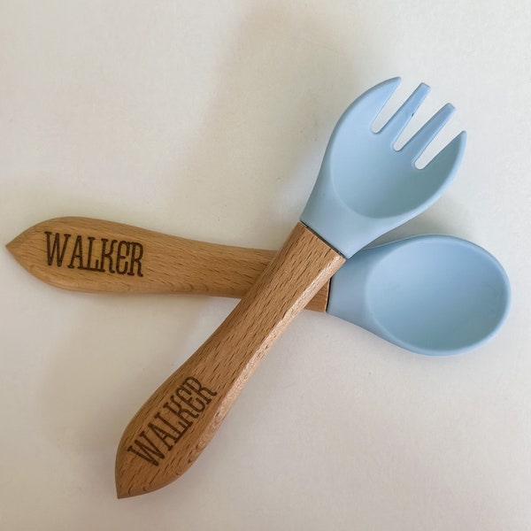 Personalized Toddler Gift Silicone Utensils Spoon Fork Baby Shower Gift Keepsake Toddler Training Utensils