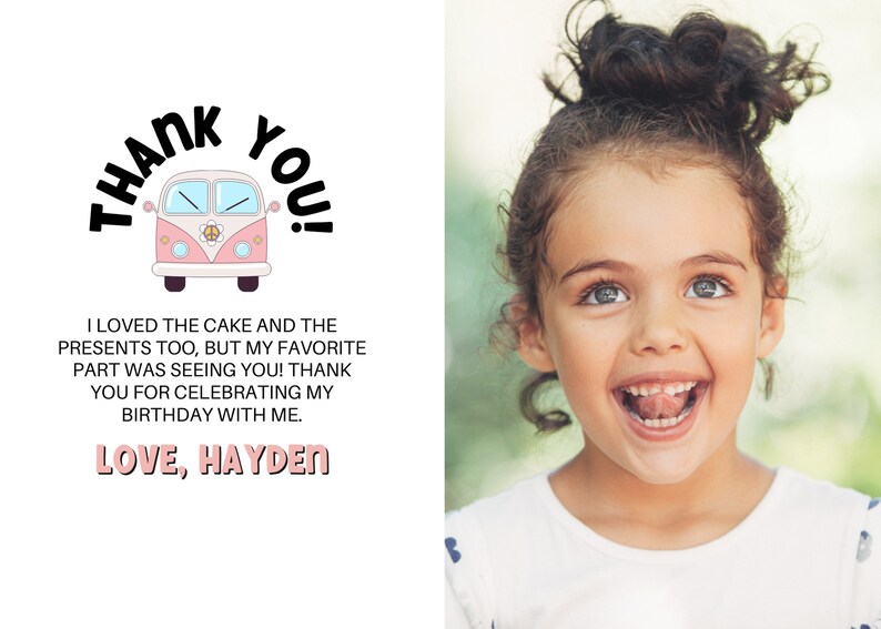 Editable Birthday Thank You Card Groovy Birthday Party Thank Etsy