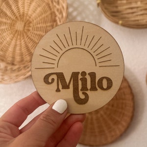 Newborn Name Sign Wooden Name Sign Hospital Photo Prop Newborn Retro California Sun Sign Newborn Photo Disc Name Reveal Sign Sunshine