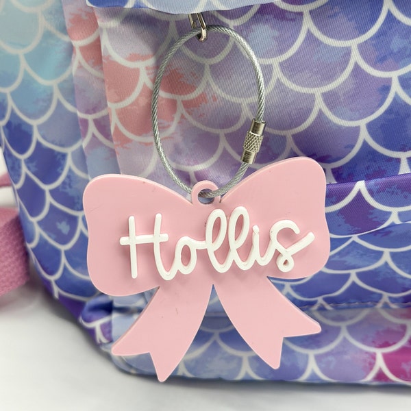 Custom Diaper Bag Tag Baby Girl Pink Bow Keychain Diaper Bag Acrylic Tag Bow Design Daycare Tag Pink Bow Aesthetic Keychain Backpack Tag