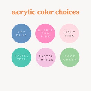 May include: Six color swatches with names: Sky Blue, Bubble Gum Pink, Light Pink, Pastel Teal, Pastel Purple, Sage Green.