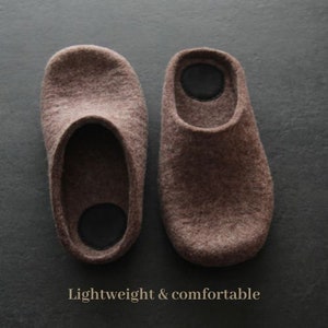 Barefoot slippers from natural wool - natural foot shaped slippers - Minimalist brown slippers - wide toe box slippers for women