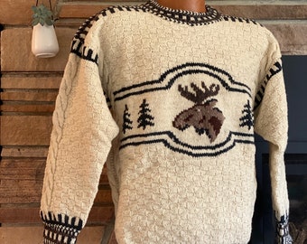 Vintage - Never Worn/New - Hand Knit 'Moose Head' Wool Sweater - Hand Knitted in Estonia - Big Game - Elk Deer Reindeer - Estonian Norwegian