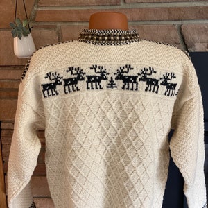 Poro Pattern Hand Knit in Estonia 100% Wool Sweater in Cream with Browns - Never Worn - New in Bag - Reindeer Christmas Norwegian