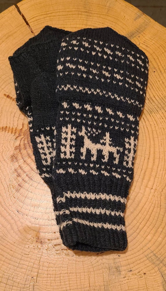2 LEFT HANDED Hand Knit Estonian Fold Down Wool Gl