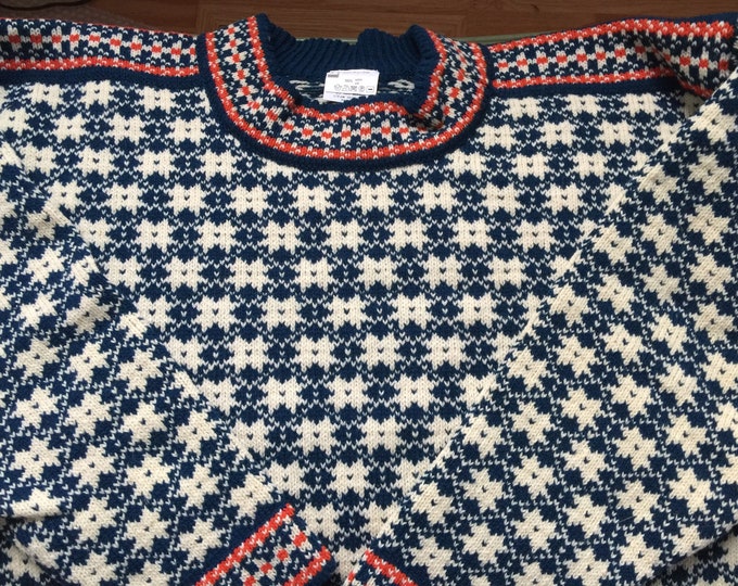 Wonderful Vintage Wool Sweater Made in Estonia Kihnu Pattern Blue With ...