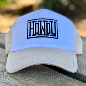 Trucker hat, HOWDY, trendy hat, cowgirl, western, sand/tan color with HOWDY patch on front panel