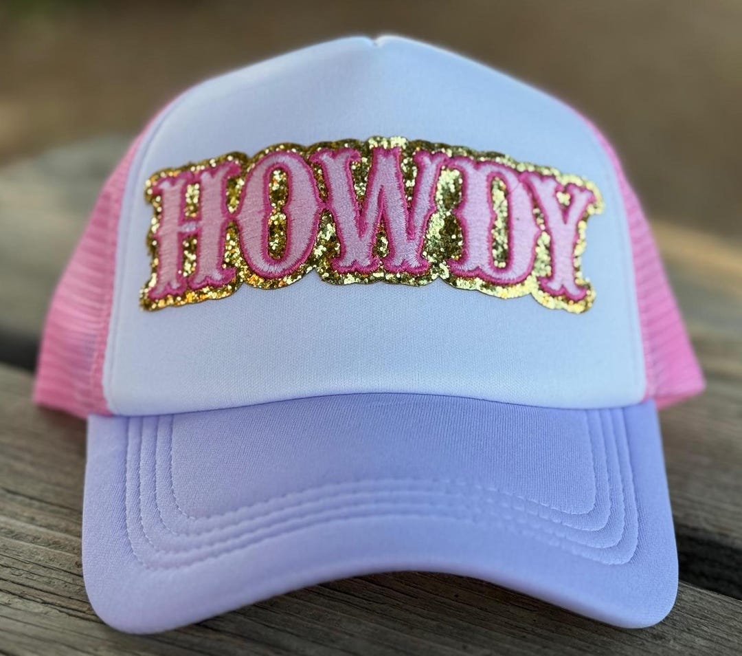 Adorable Bright Pink Howdy Cowgirl Handmade Trucker Hat with Crystals Howdy Embroidered Trucker Hat With Pearl Chain - Custom  main image 4