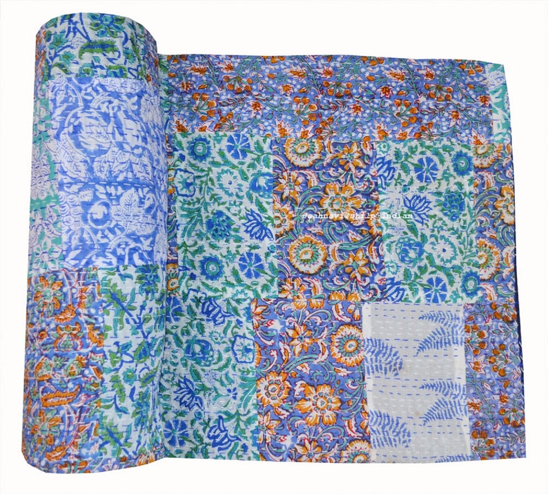 100/% Cotton Ethnic Hand Block Print Indian Ralli Bedding Bed Cover Kantha Quilt Bedspread Throw Applique Blanket Vintage Patch Work Printed