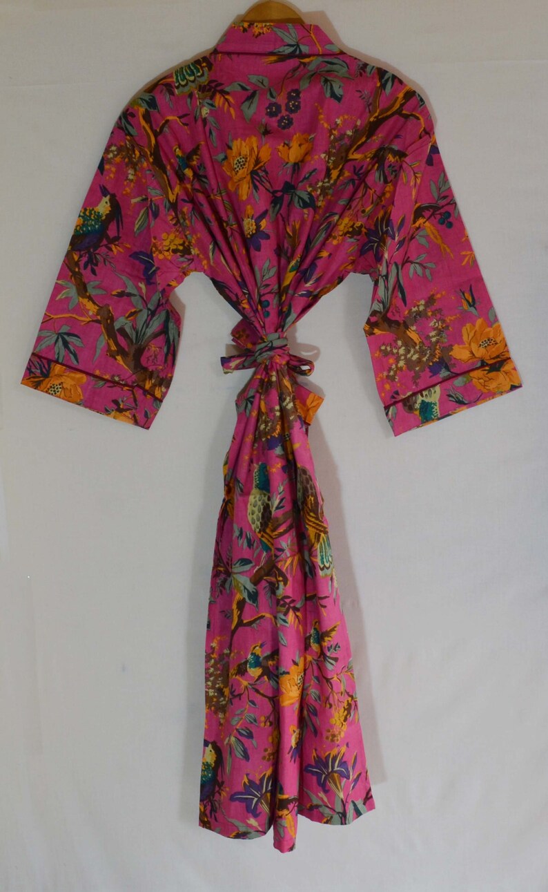 Indian Hand Block Print Kimono Robe Long Kimono Dressing Gown Bathrobe Cotton Kimono Dress Beach Wrap Cover Up Kaftan For Women,Kimono