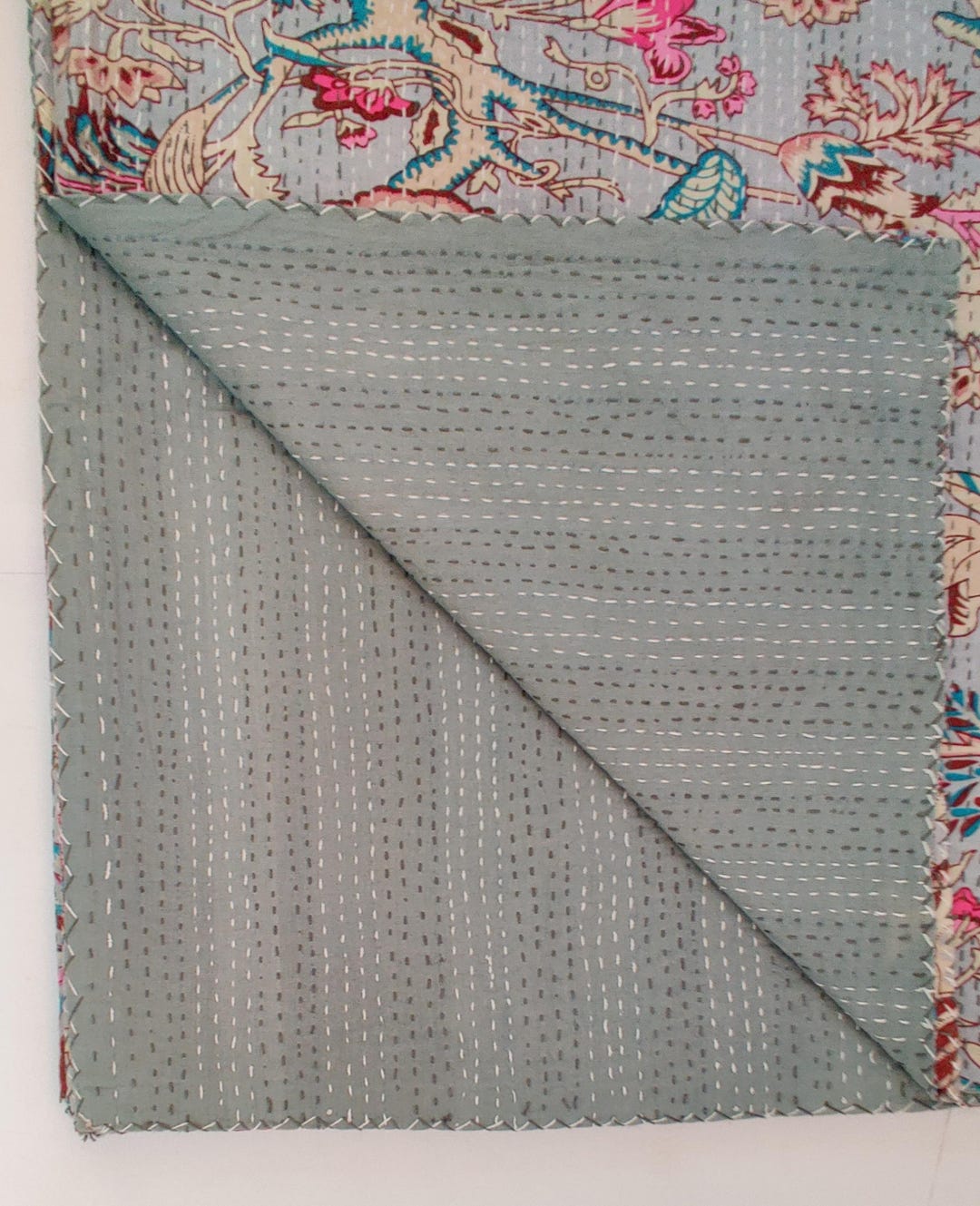 Mix Print Indian Kantha Throw, Block Print Kantha Quilts, Gift for New ...