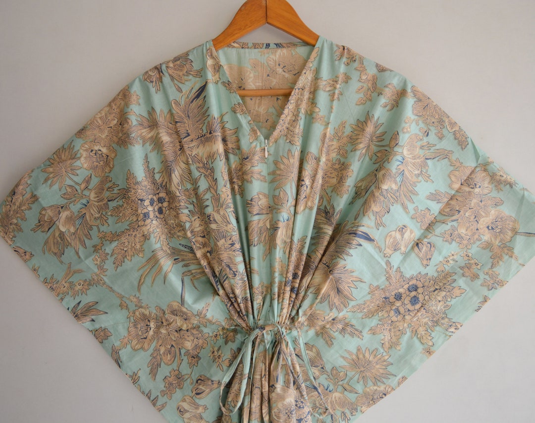 Zipper Caftan Indian Cotton Jungle Print Caftan, Beach Cover up