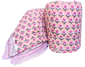 Königin aus Kalifornien ! Indisches handgemachtes Mazedonien, Bettwäsche Tagesdecke Bettdecke, ethnischer Blumendruck, Geschenke für Babyparty Reversible Pink Quilts