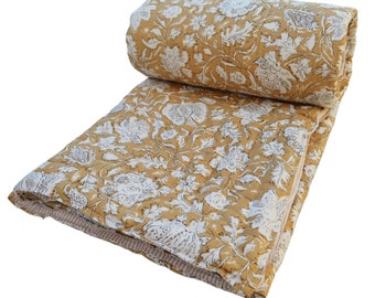Jaipuri Print Razai ! Indian Handmade Quilt Blanket Razai, Soft Cotton Block Printed Winter Warm Razai, Ethnic Quilt Bedding Bedspread Razai