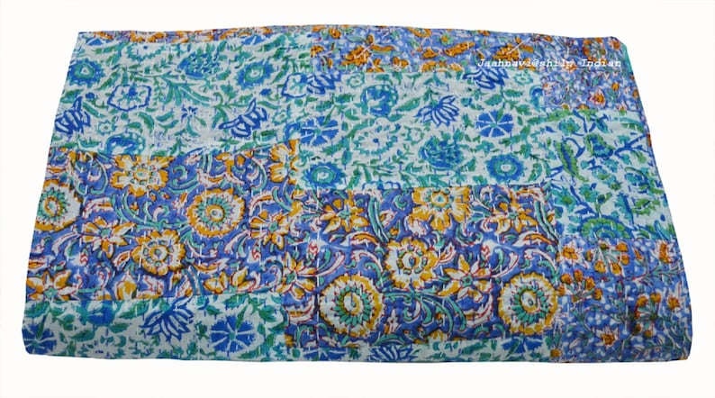 100/% Cotton Ethnic Hand Block Print Indian Ralli Bedding Bed Cover Kantha Quilt Bedspread Throw Applique Blanket Vintage Patch Work Printed