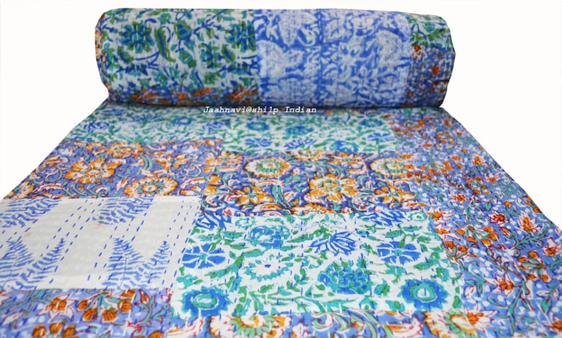 100/% Cotton Ethnic Hand Block Print Indian Ralli Bedding Bed Cover Kantha Quilt Bedspread Throw Applique Blanket Vintage Patch Work Printed