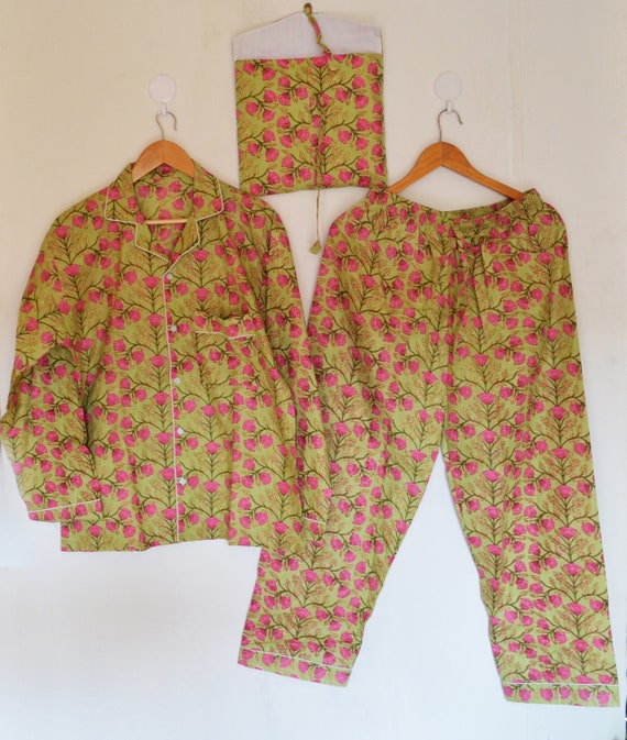 Buy Fuchsia Block Print Cotton Top and Elasticated Pajama Co-ord Set Online  at SeamsFriendly