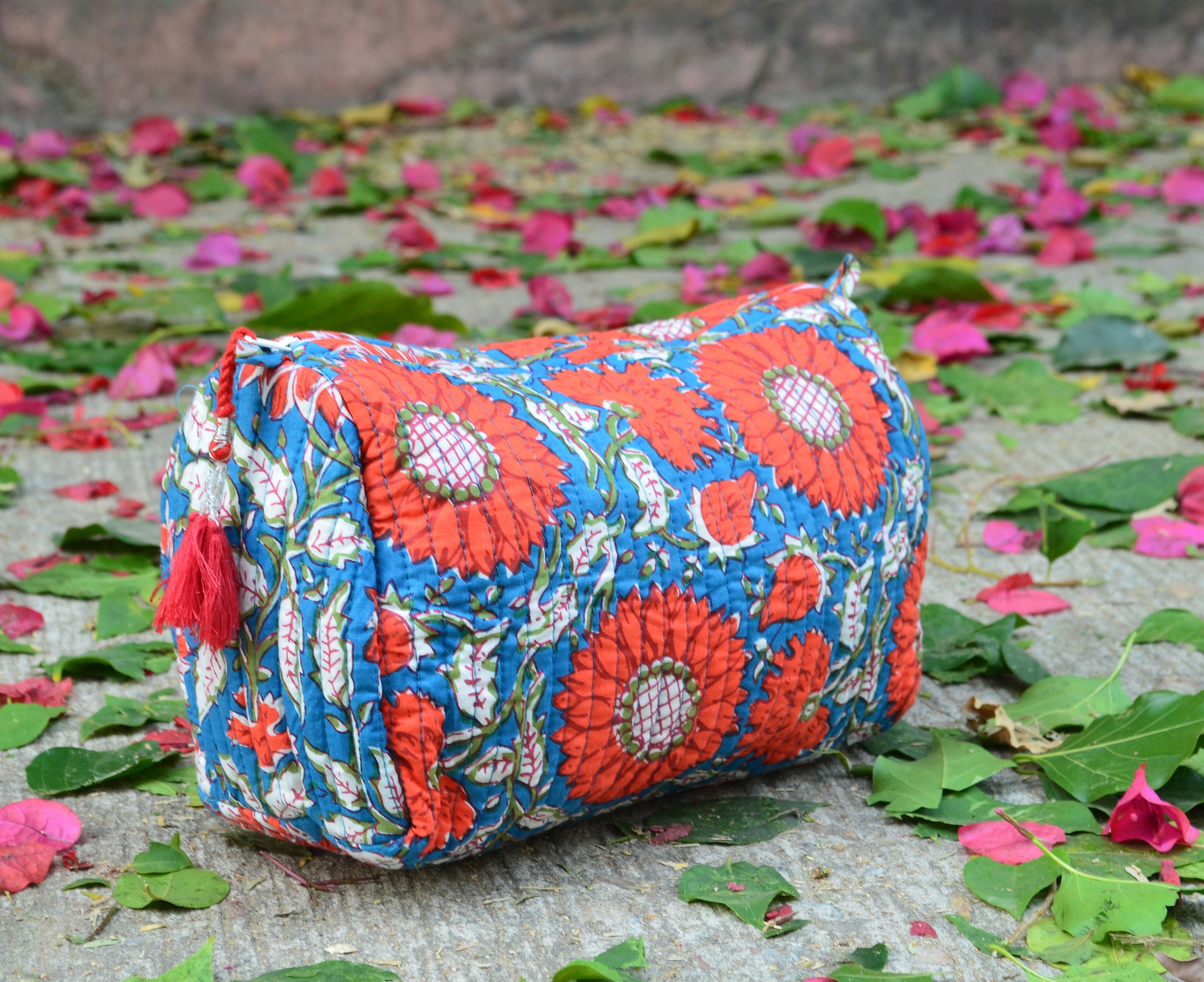Hand Block Printed 17x20cm/18x26cm/14x22cm Multi Use Indian Cotton Case  Pouch Makeup Toiletry Bag Flowers White Gray Blue Coral Mustard - Etsy