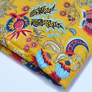 Beautiful Floral Print By The Yard 100% Cotton Indian Handmade Running Loose Craft Sewing Fabric Throw Ethnic Light Weight Dressmaking Art image 2