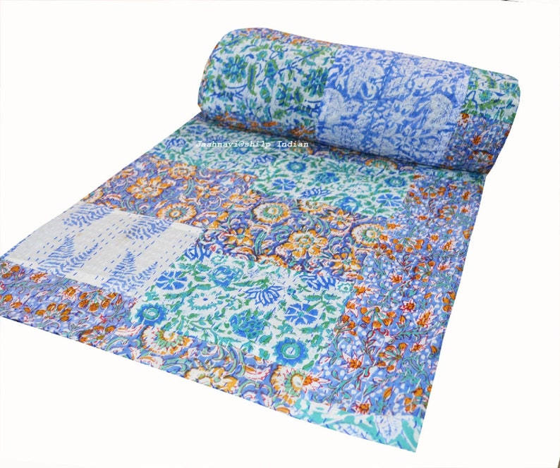 100/% Cotton Ethnic Hand Block Print Indian Ralli Bedding Bed Cover Kantha Quilt Bedspread Throw Applique Blanket Vintage Patch Work Printed