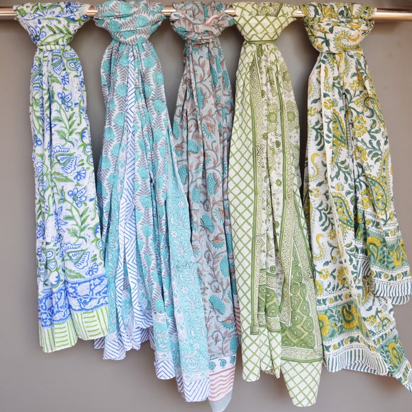 Indian Handmade Pure Cotton Beautiful Floral And Leaf Print Women Cotton Scraf 5 Pieces Mix Lot Indian Hand Block Print Scarves Cotton Stole