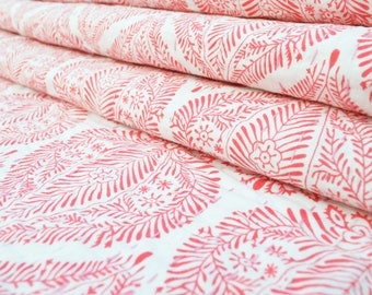 Red Leaf Block Print Kantha, California Handmade Kantha Coverlet, Blanket Throw Bedspread, Indian Cotton Kantha Quilt, Blanket Kantha Quilt