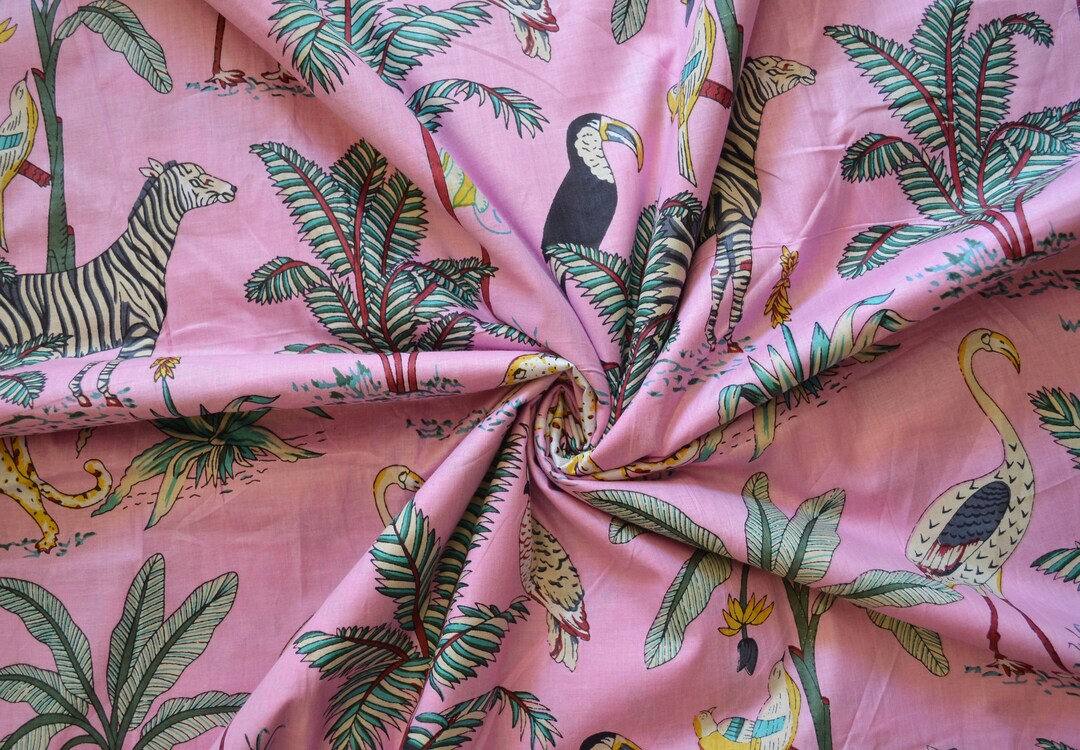 Jungle Print Indian Handmade Cotton Fabric, Women Dressmaking Indian Organic Cotton Fabric
