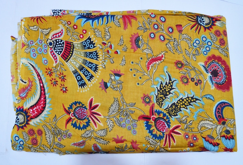 Beautiful Floral Print By The Yard 100% Cotton Indian Handmade Running Loose Craft Sewing Fabric Throw Ethnic Light Weight Dressmaking Art image 3