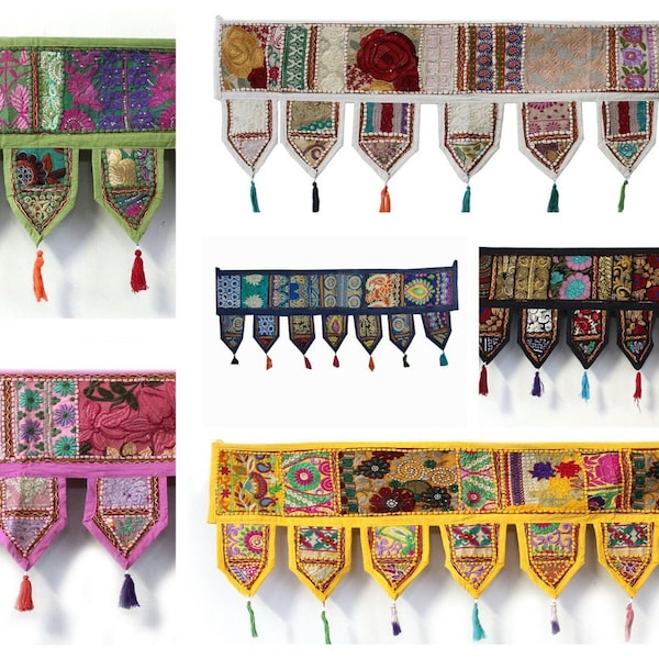 Indian Beautiful Patchwork Door Toran Handmade Banjara Window Valance Embroidered Gypsy Large Door Hanging Boho Curtain Topper Wall Tapestry