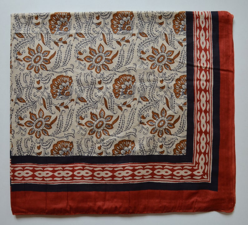 Bagru Print Indian Hand Printed Pure Cotton Women Scarf Summer Beach Cover Up Wrap, Hand Block Print Neck Scarves, Indian Cotton Sarongs Red