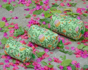 Set De 3 Pochettes De Maquillage En Coton Imprimé Floral Indien - Sacs De Toilette Légers Avec Fermeture éclair